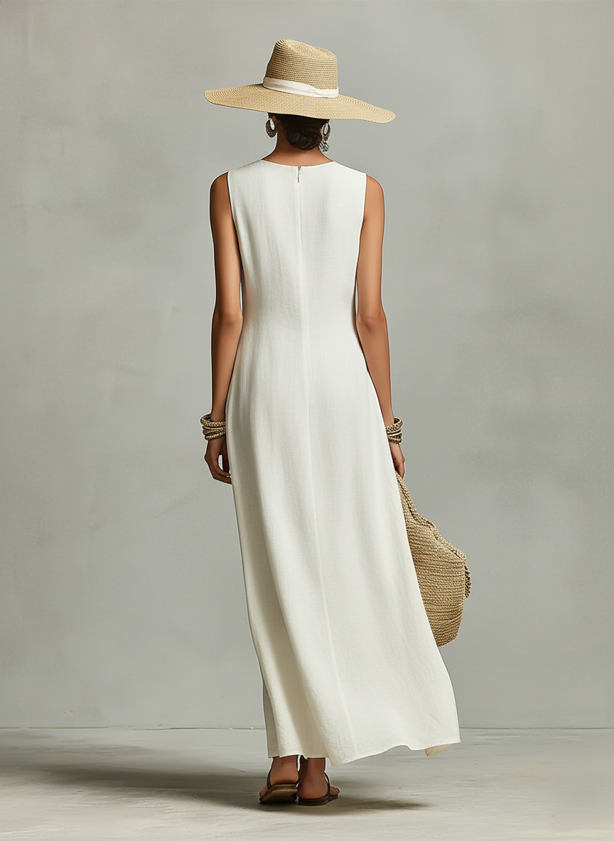 Anna-Berg | Ivory Linen Sleeveless Casual Dress