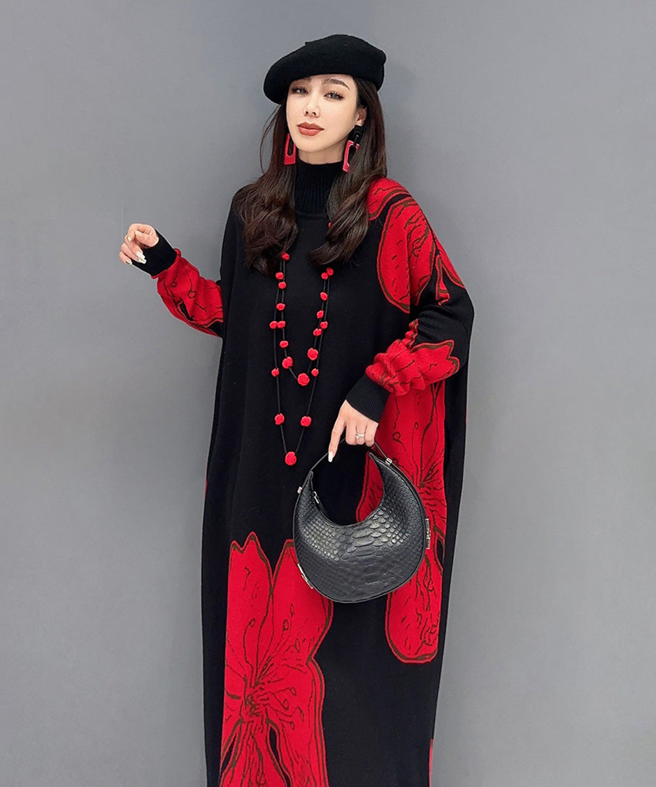 Anna-Berg | Floral Motif Knit Long Dress