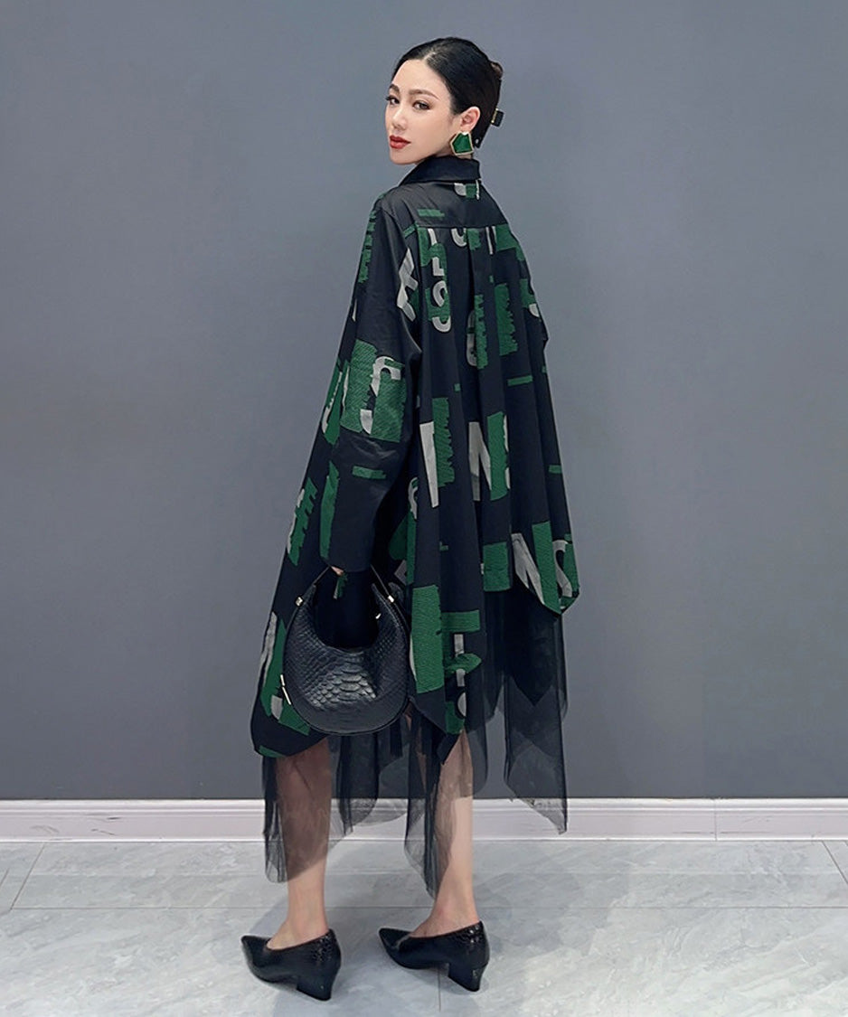 Anna-Berg | Abstract Letter Sheer Shirt Dress