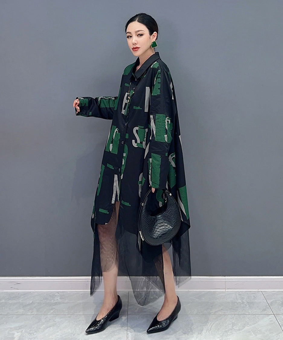 Anna-Berg | Abstract Letter Sheer Shirt Dress