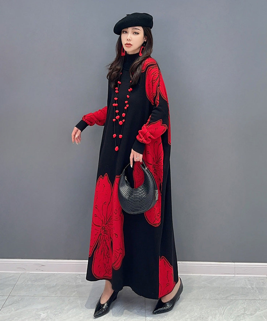 Anna-Berg | Floral Motif Knit Long Dress