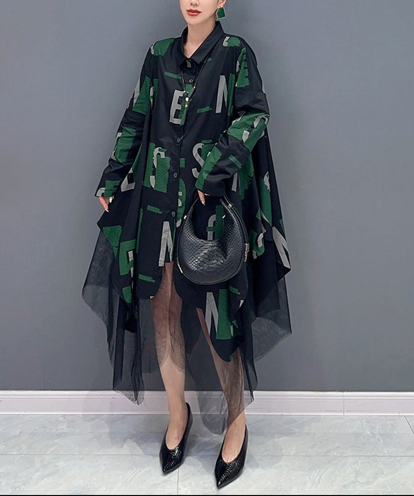 Anna-Berg | Abstract Letter Sheer Shirt Dress