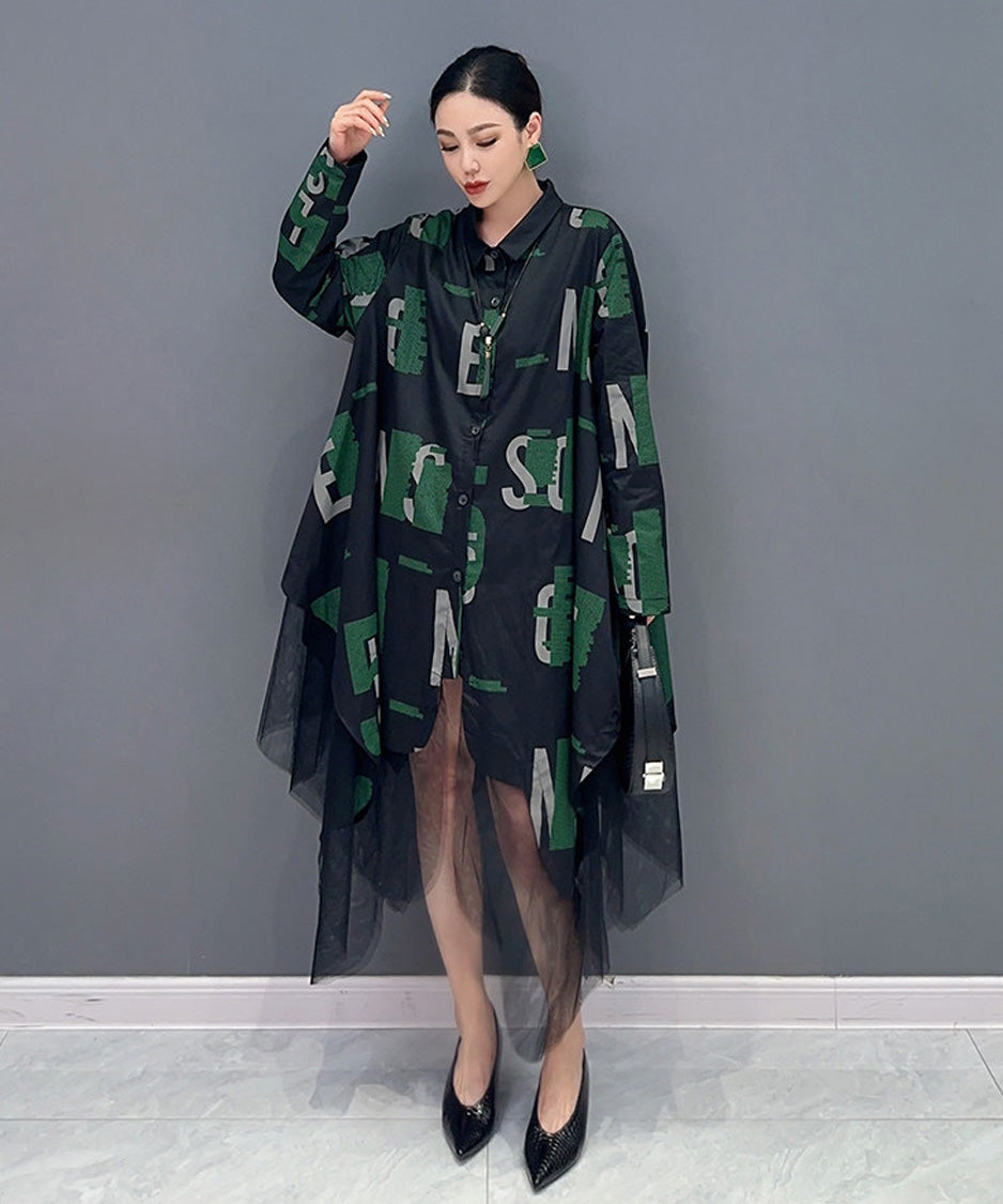 Anna-Berg | Abstract Letter Sheer Shirt Dress