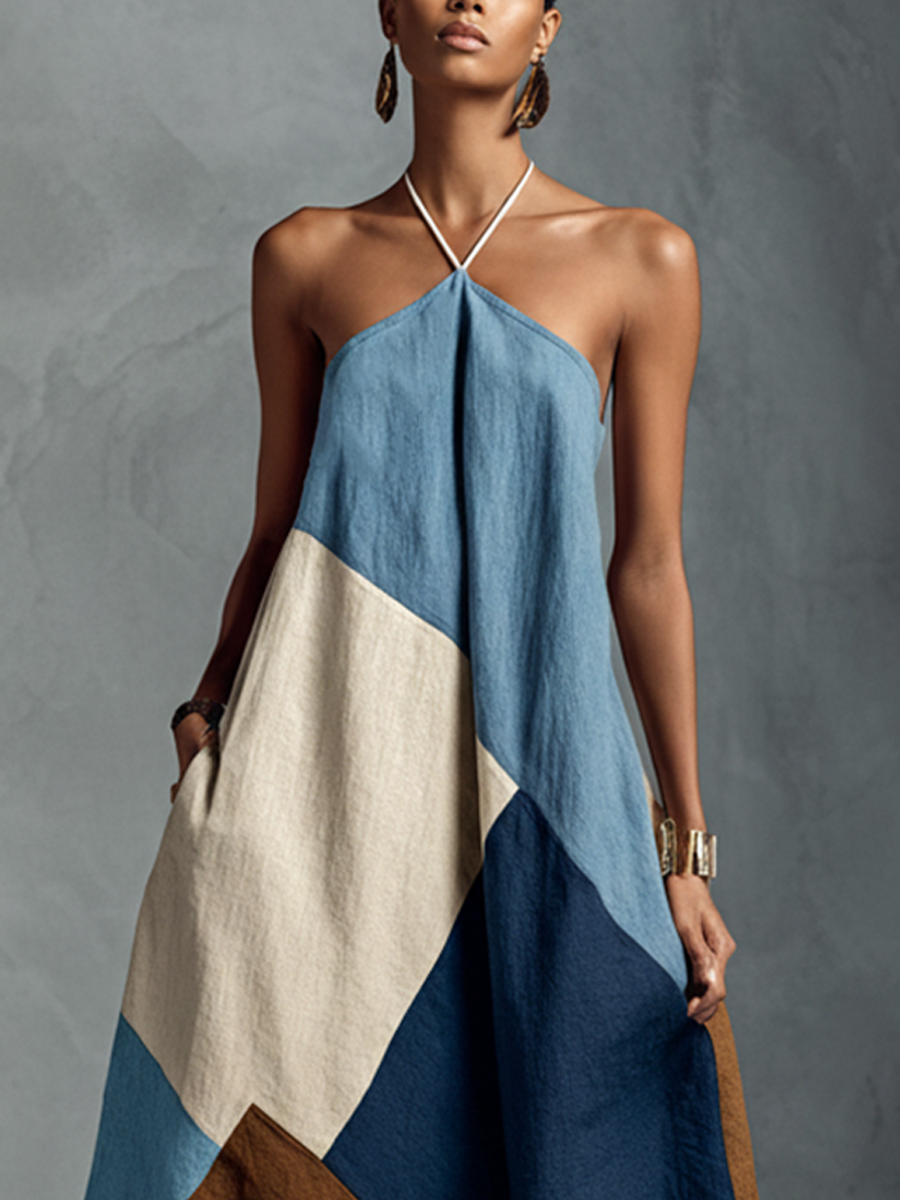 Anna-Berg | Linen Patchwork Casual Dress