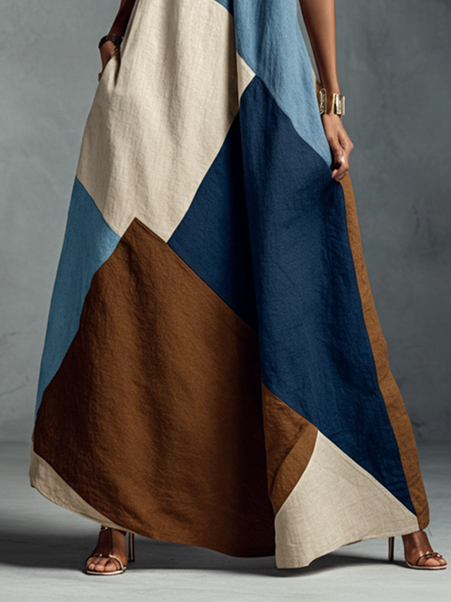 Anna-Berg | Linen Patchwork Casual Dress