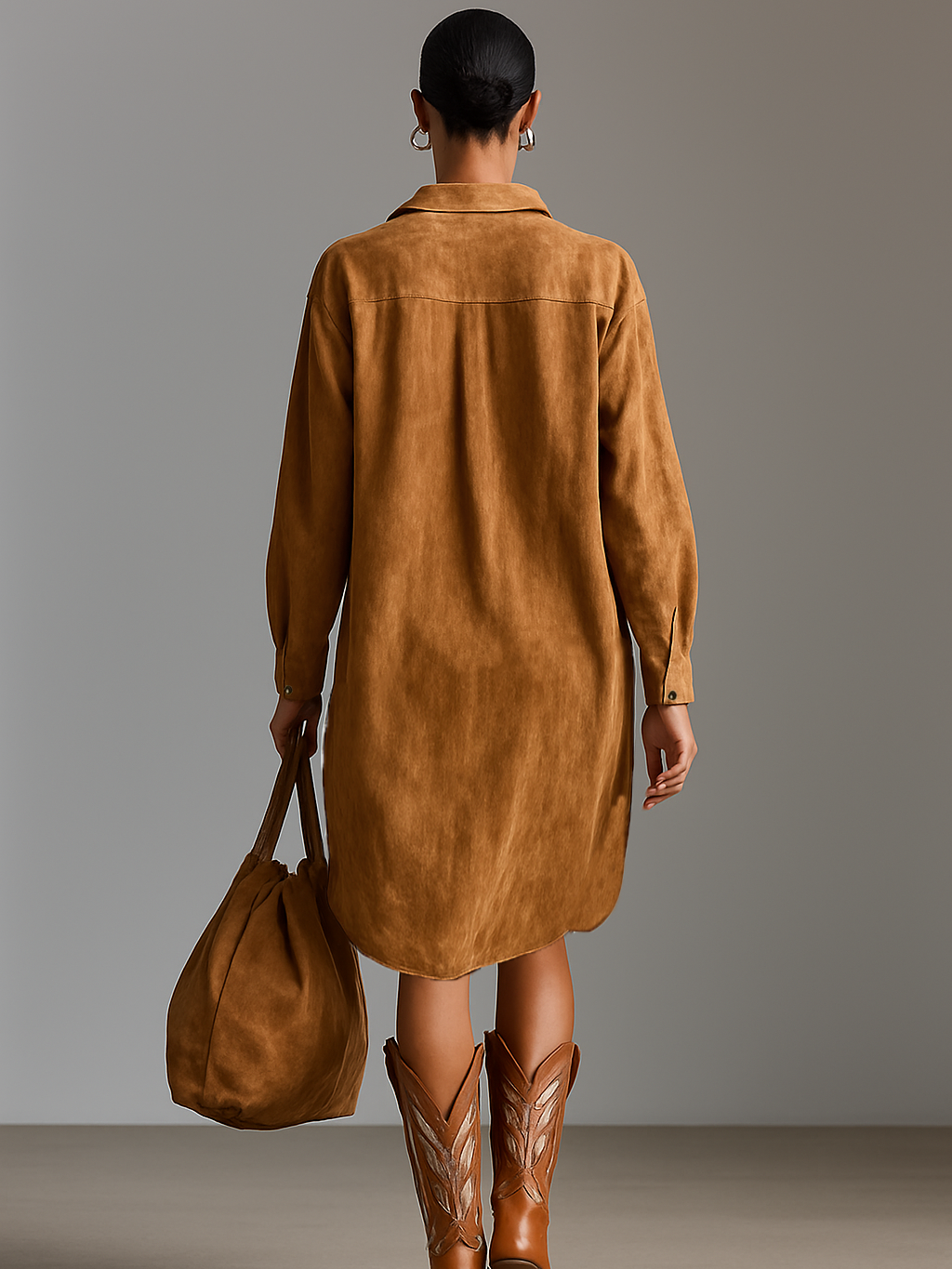 Anna-Berg | Red Suede V-Neck Dress