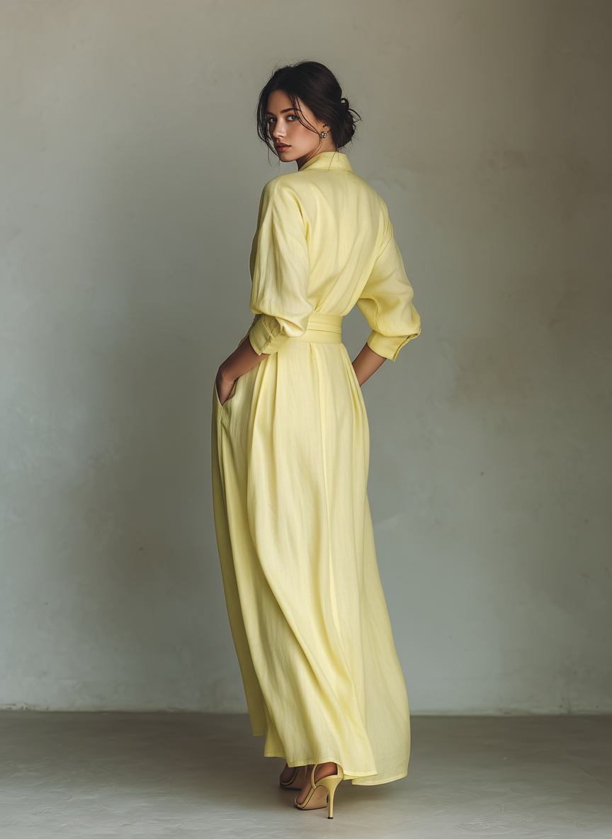 Anna-Berg | Chic Lemon Tie-Belt Maxi Shirt Dress Made to Turn Heads