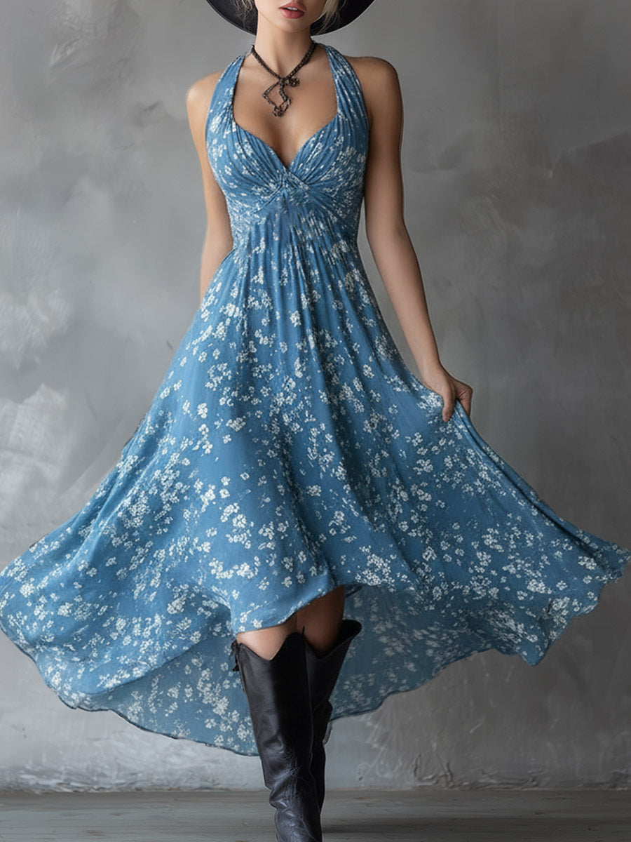 Anna-Berg | Navy Blue Chiffon Floral Dress