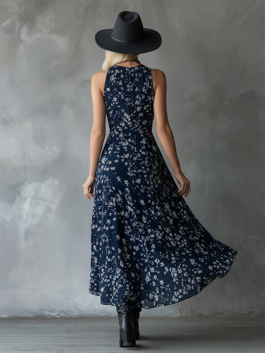 Anna-Berg | Navy Blue Chiffon Floral Dress