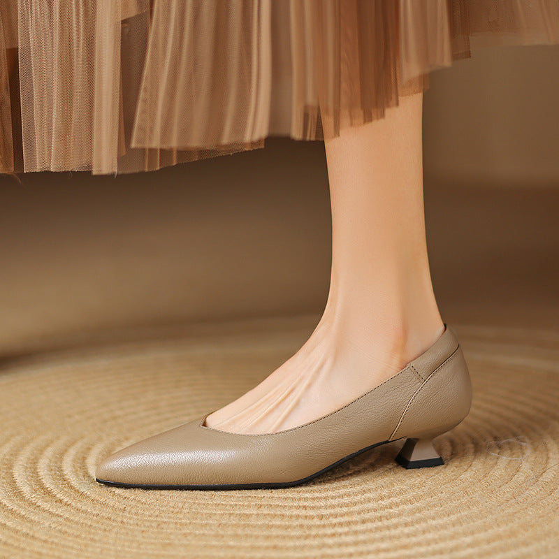 Anna-Berg | Black Pointed Toe Leather Heels