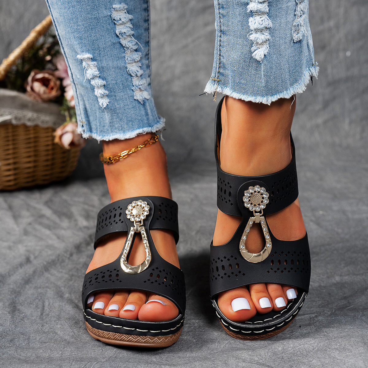 Anna-Berg | Timeless Orthopedic Rhinestone Flat Sandals