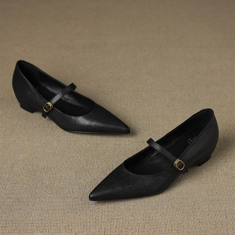 Anna-Berg | Black Pointed Toe Leather Heels