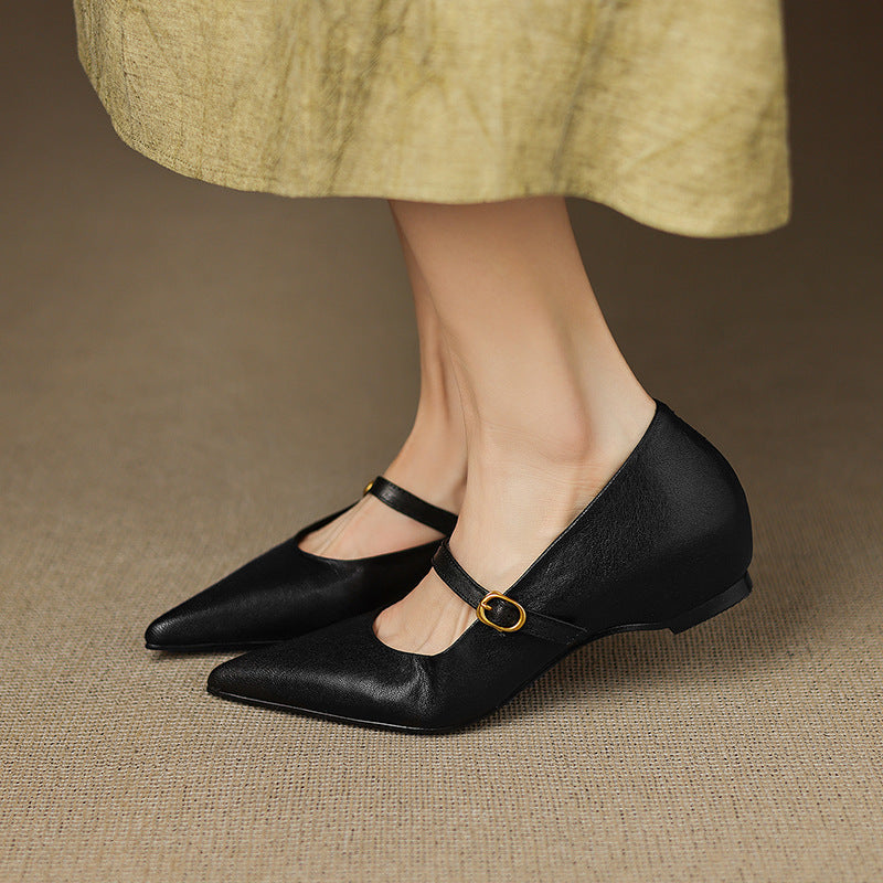 Anna-Berg | Black Pointed Toe Leather Heels