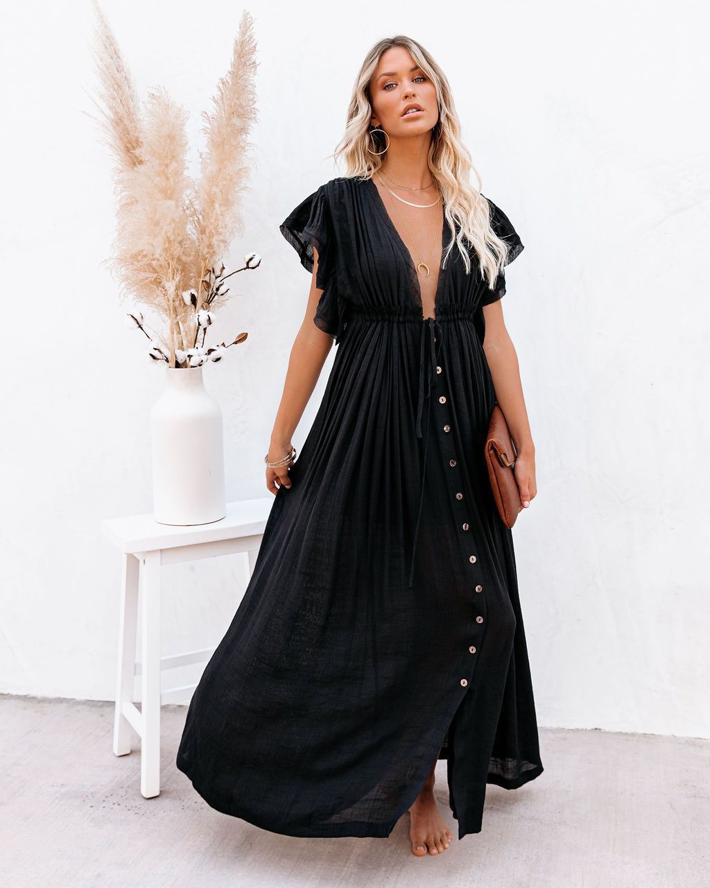 Anna-Berg | Romantic Summer Boho Button Front Maxi Dress