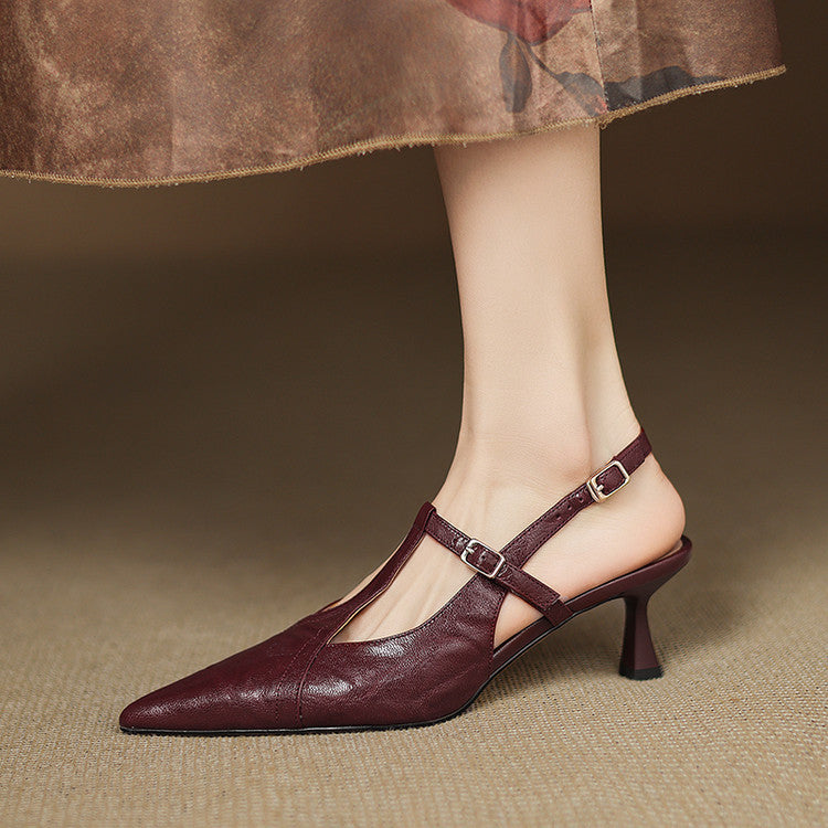 Anna-Berg | Black Pointed Toe Leather Heels