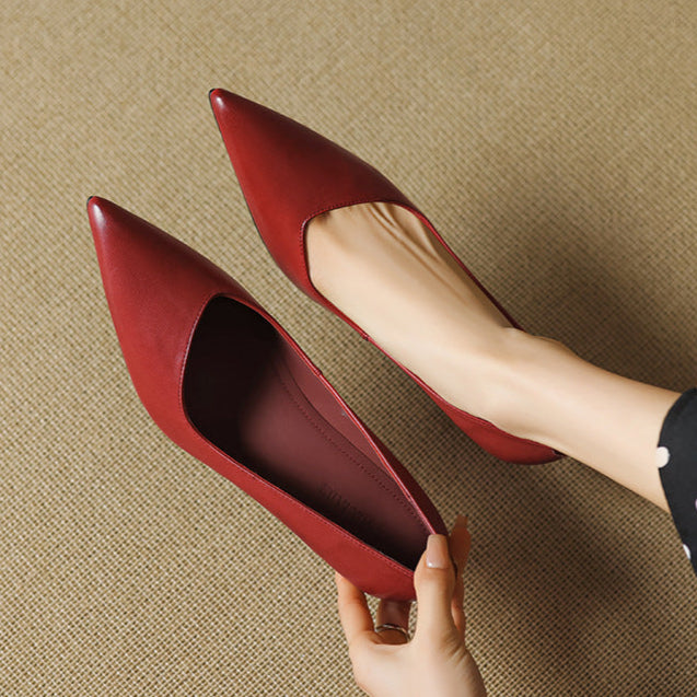 Anna-Berg | Black Pointed Toe Leather Heels