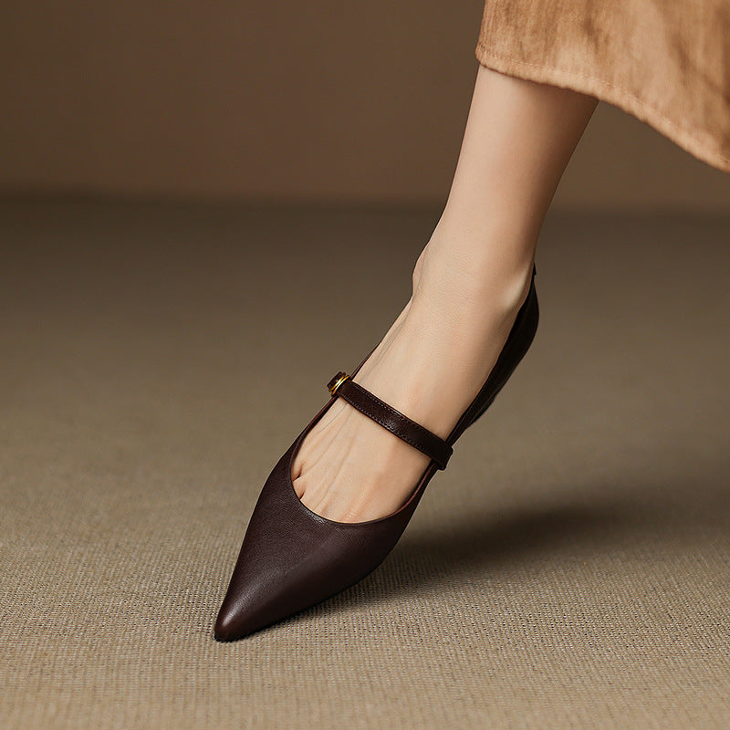 Anna-Berg | Black Pointed Toe Leather Heels