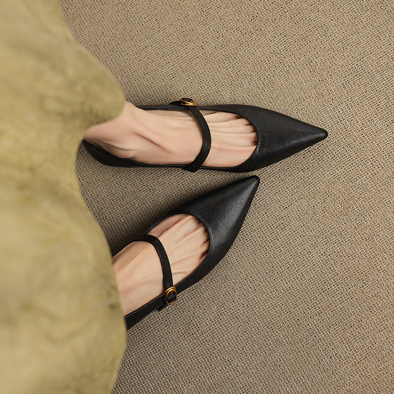 Anna-Berg | Black Pointed Toe Leather Heels