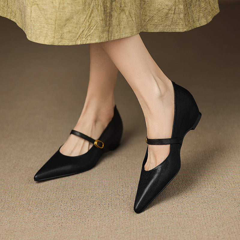 Anna-Berg | Black Pointed Toe Leather Heels