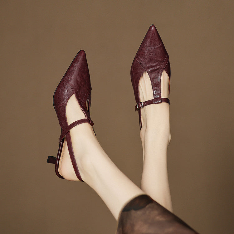 Anna-Berg | Black Pointed Toe Leather Heels