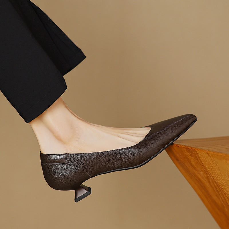 Anna-Berg | Black Pointed Toe Leather Heels