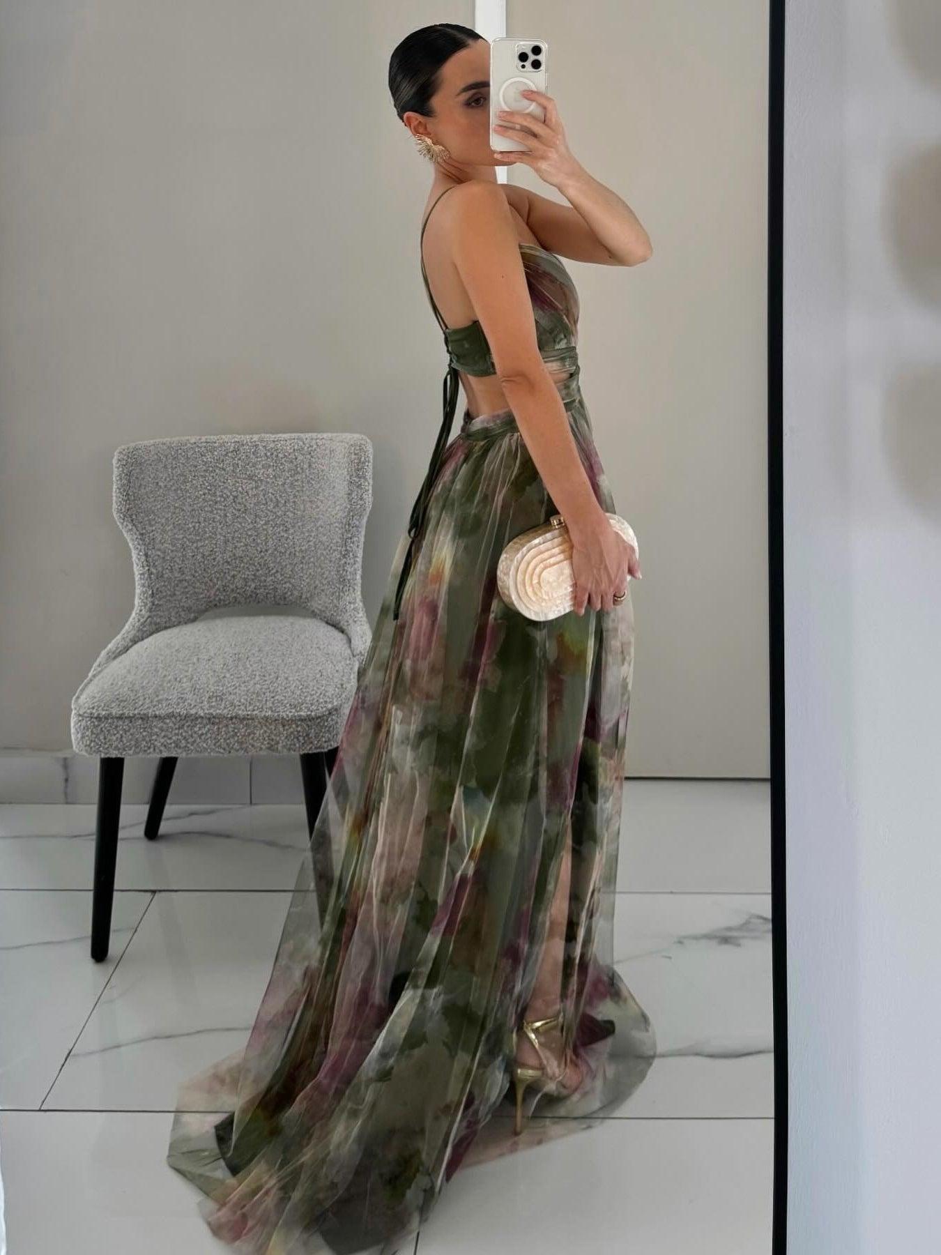 Anna-Berg | Feminine Painted Floral Print Maxi Dress