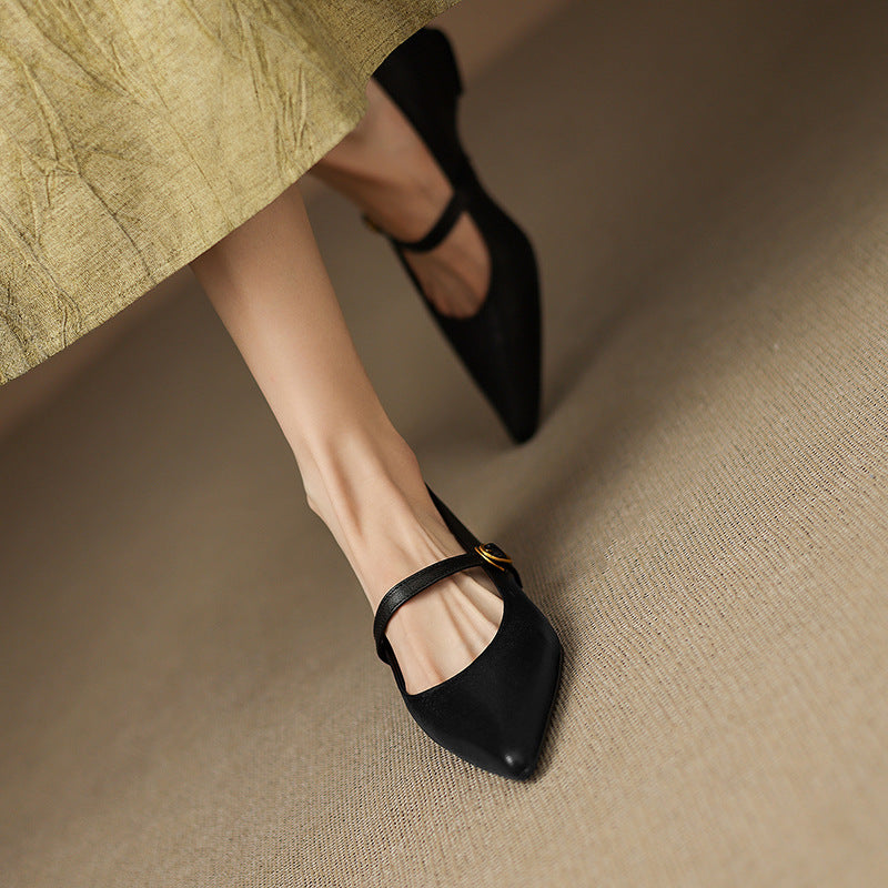 Anna-Berg | Black Pointed Toe Leather Heels