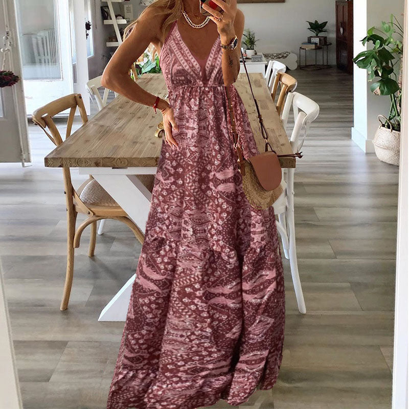 Anna-Berg | Timeless V Neck Boho Flowy Draped Maxi Dress