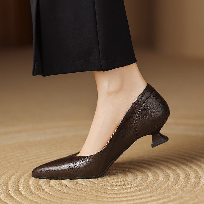 Anna-Berg | Black Pointed Toe Leather Heels