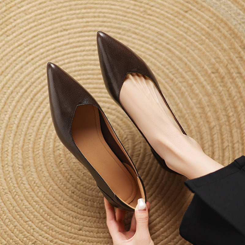 Anna-Berg | Black Pointed Toe Leather Heels