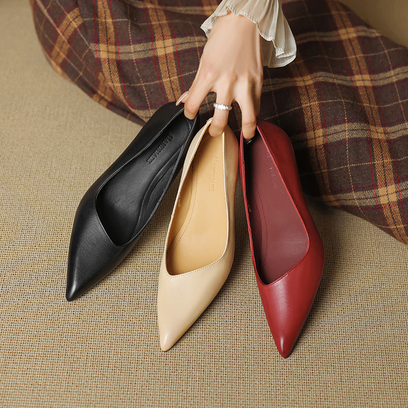 Anna-Berg | Black Pointed Toe Leather Heels