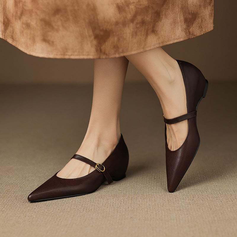 Anna-Berg | Black Pointed Toe Leather Heels