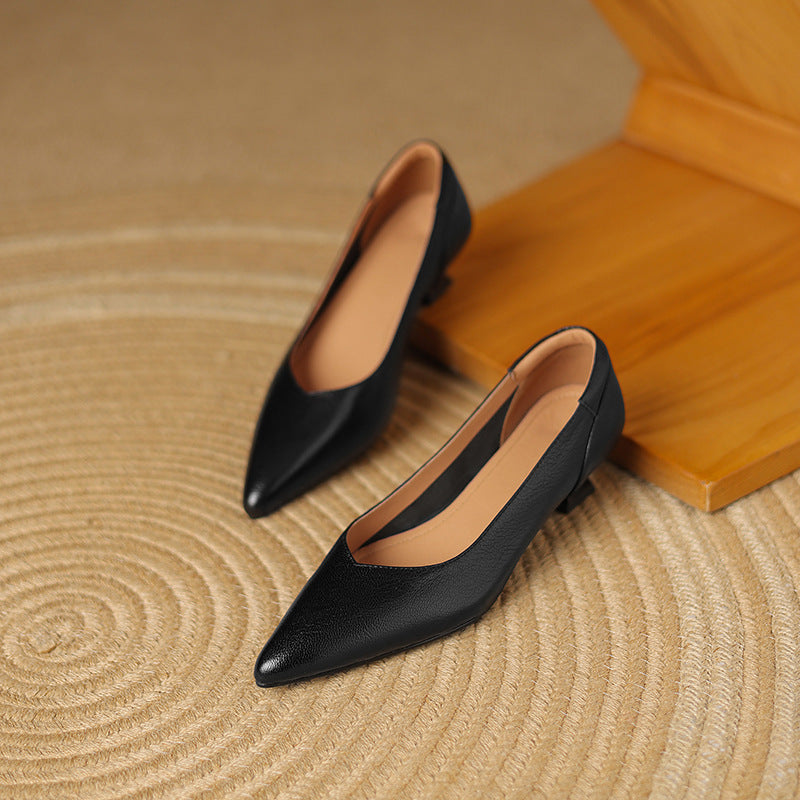 Anna-Berg | Black Pointed Toe Leather Heels
