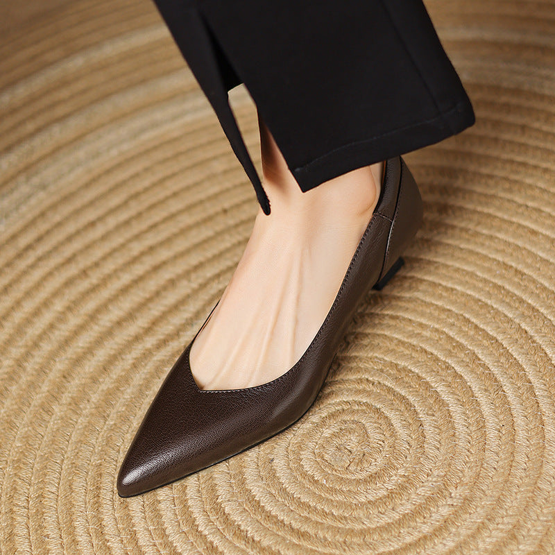 Anna-Berg | Black Pointed Toe Leather Heels