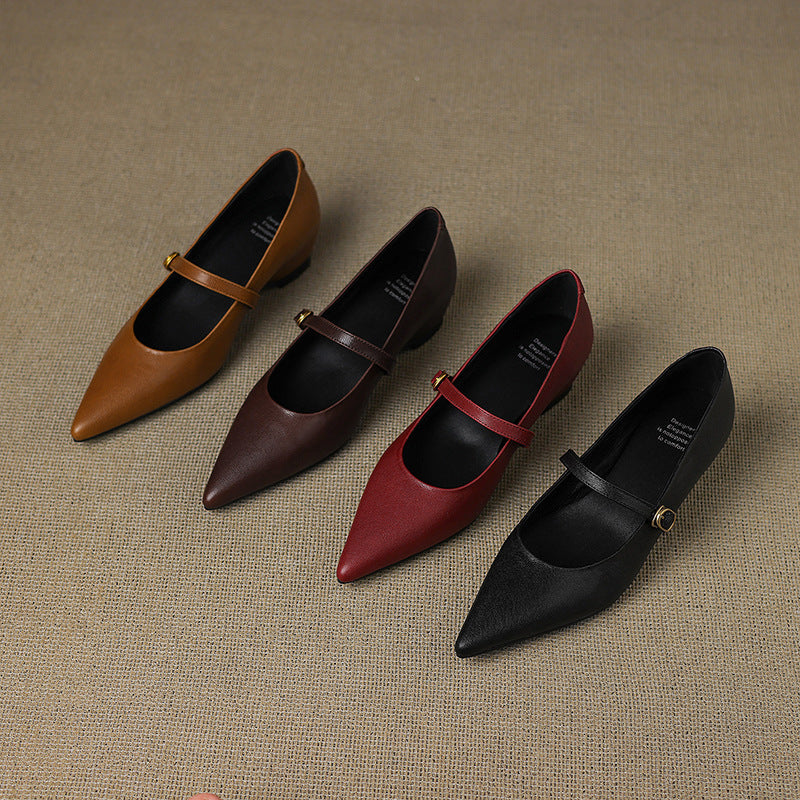 Anna-Berg | Black Pointed Toe Leather Heels