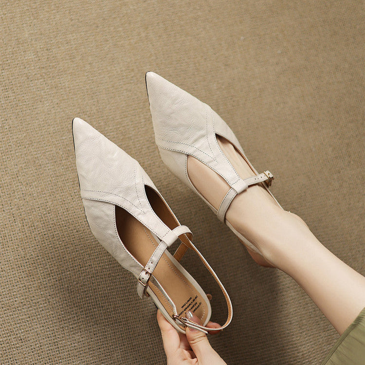 Anna-Berg | Black Pointed Toe Leather Heels