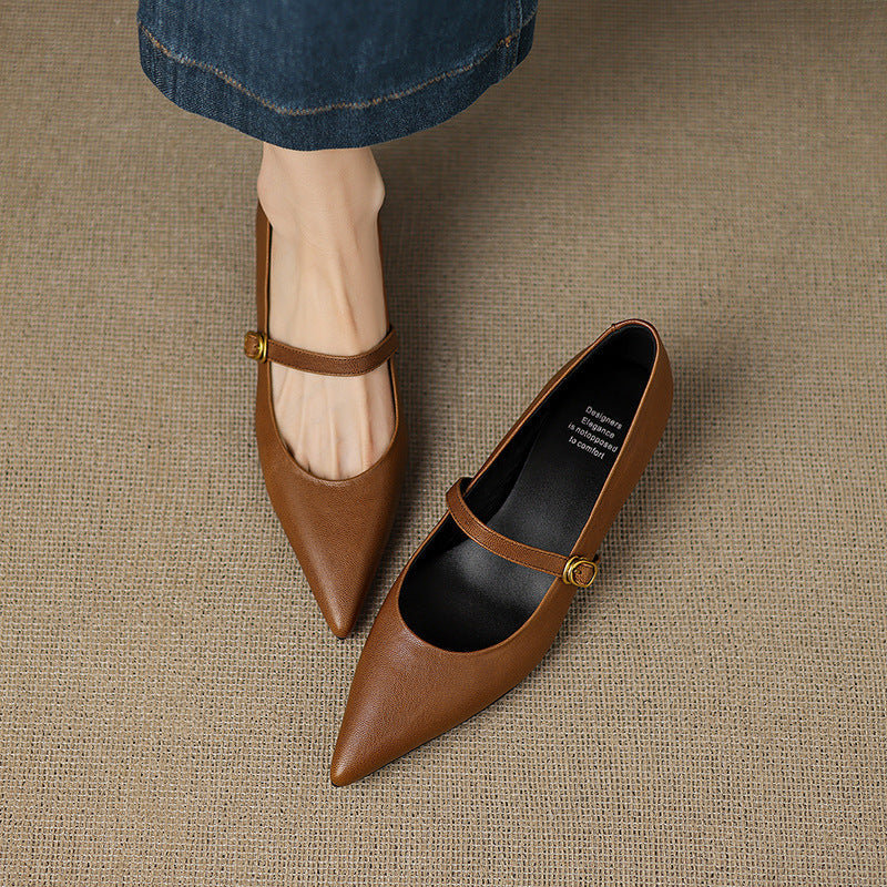 Anna-Berg | Black Pointed Toe Leather Heels