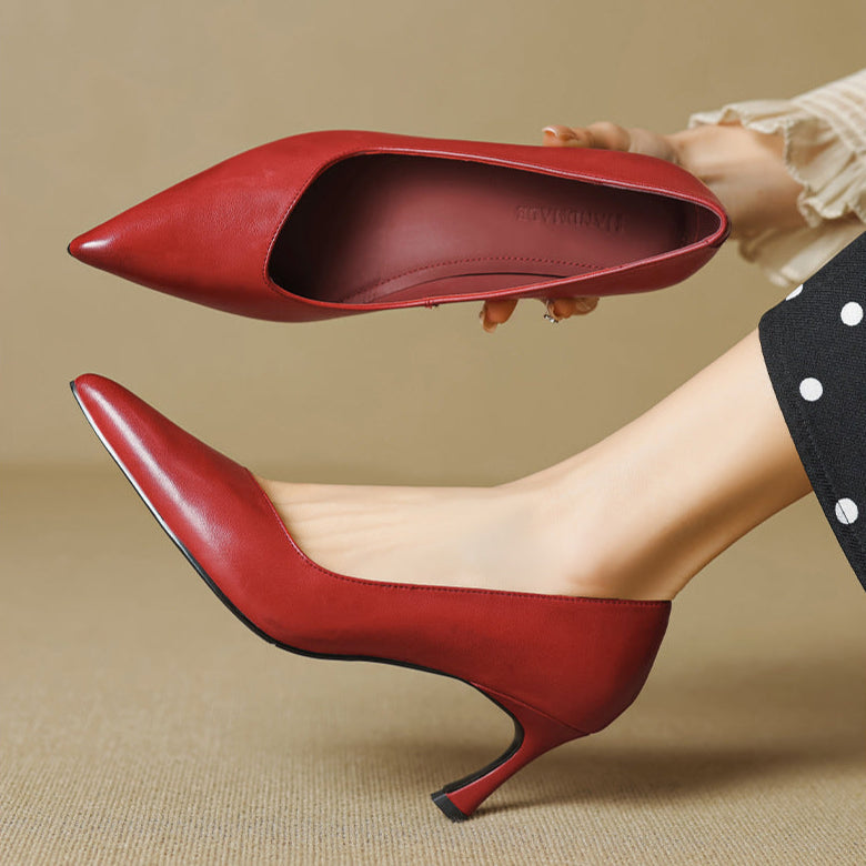 Anna-Berg | Black Pointed Toe Leather Heels