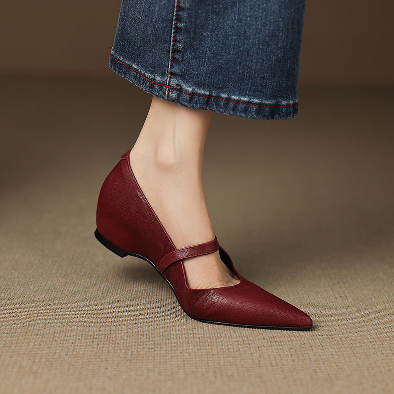 Anna-Berg | Black Pointed Toe Leather Heels