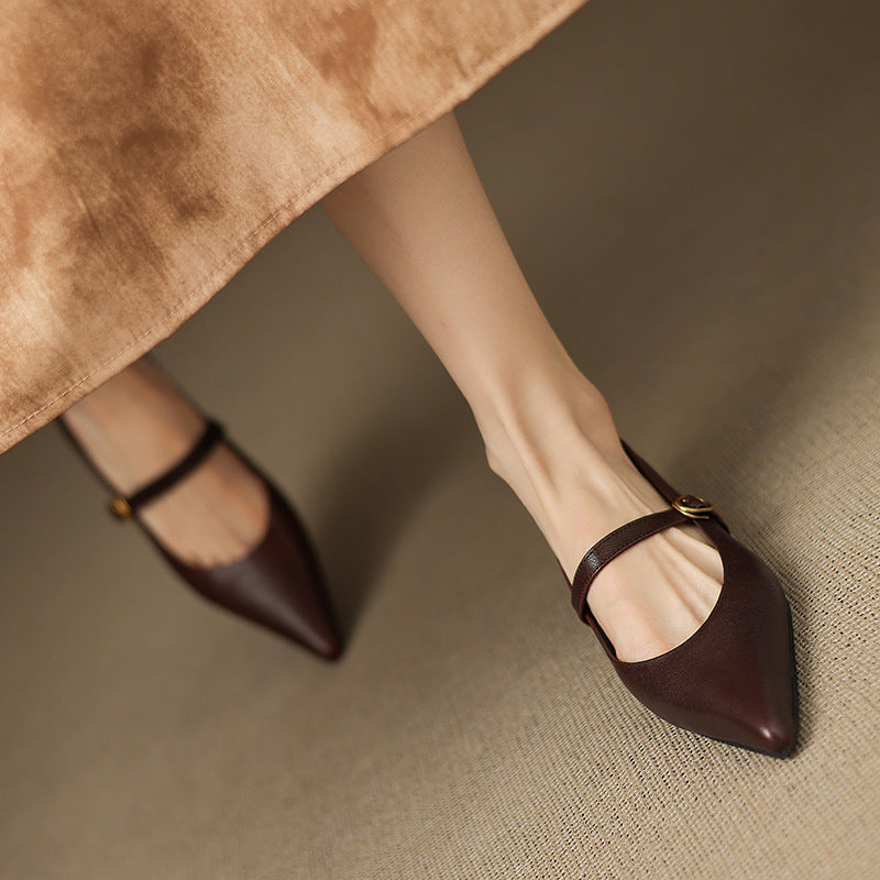 Anna-Berg | Black Pointed Toe Leather Heels