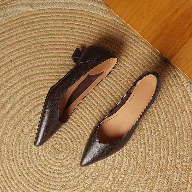 Anna-Berg | Black Pointed Toe Leather Heels