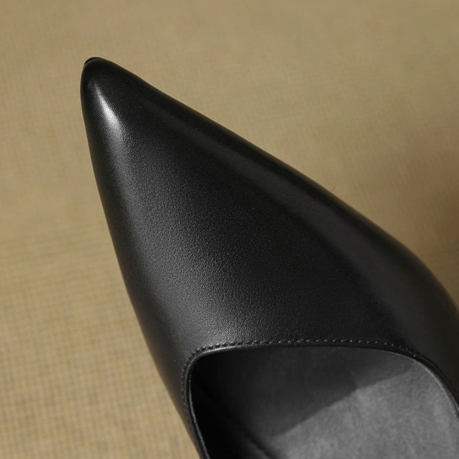 Anna-Berg | Black Pointed Toe Leather Heels