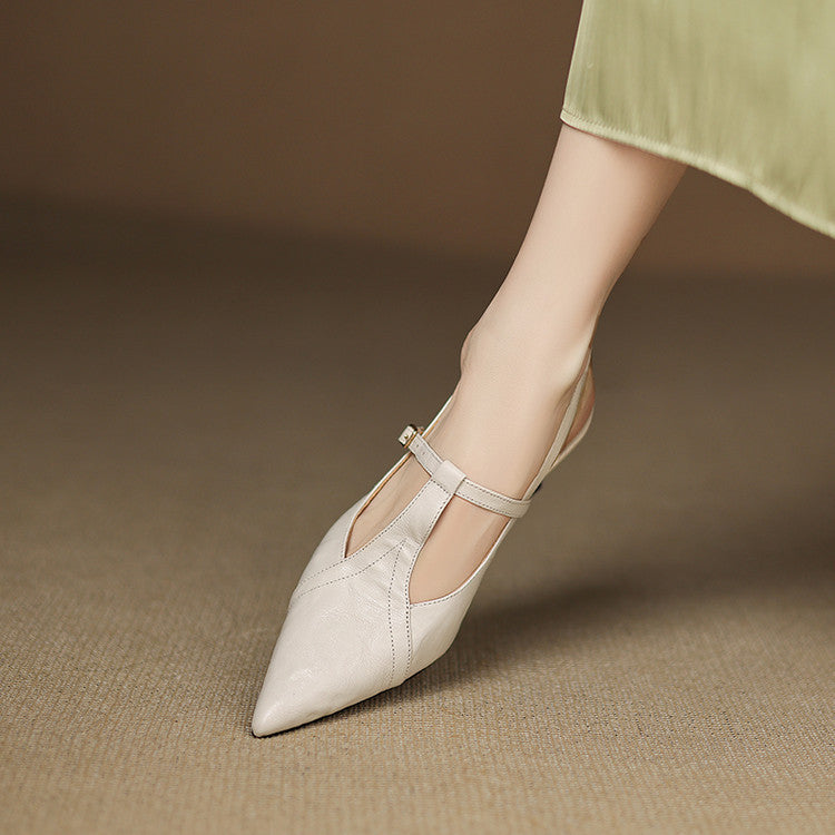 Anna-Berg | Black Pointed Toe Leather Heels