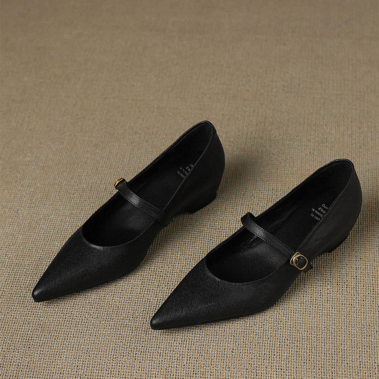 Anna-Berg | Black Pointed Toe Leather Heels