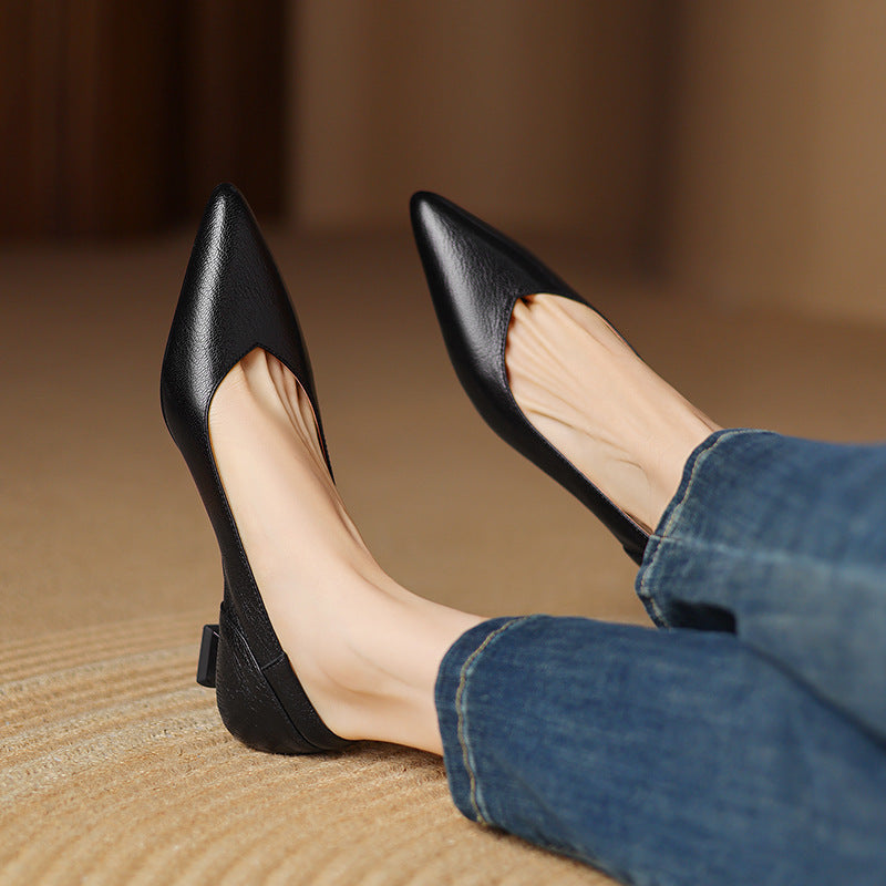 Anna-Berg | Black Pointed Toe Leather Heels