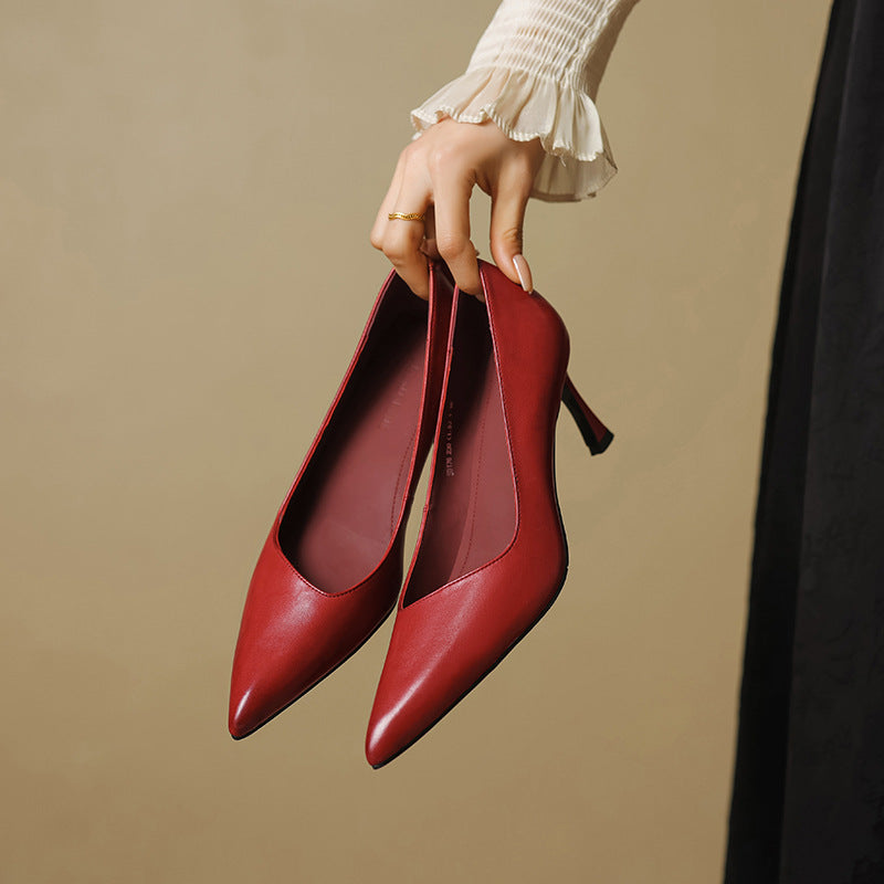 Anna-Berg | Black Pointed Toe Leather Heels