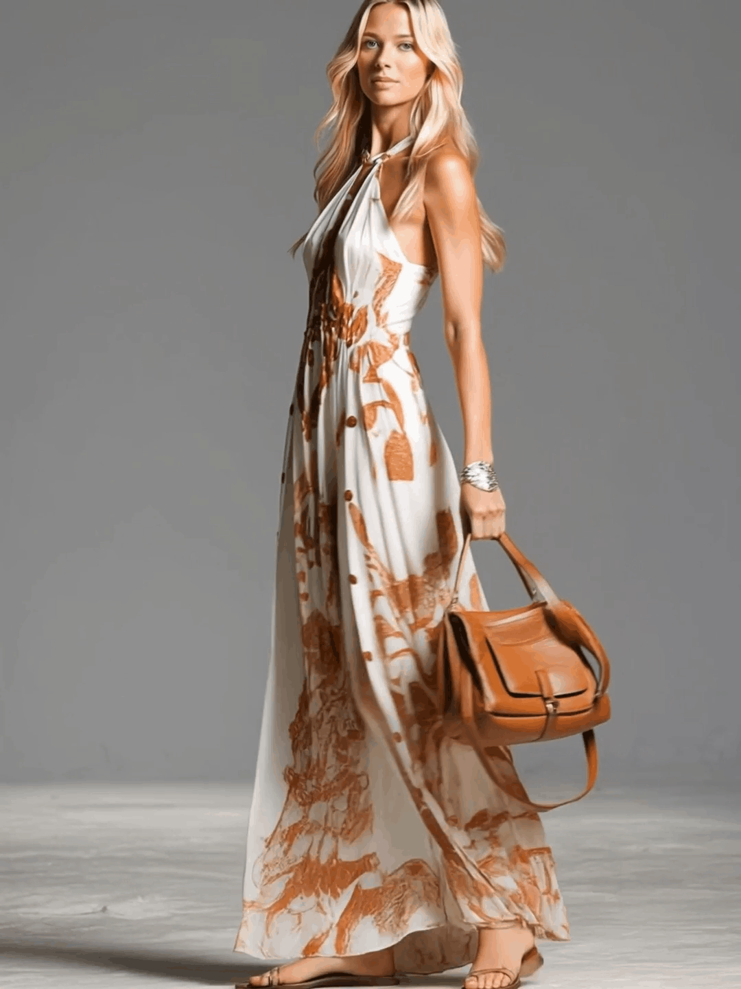 Anna-Berg | Off-White Chiffon Halter Neck Casual Dress