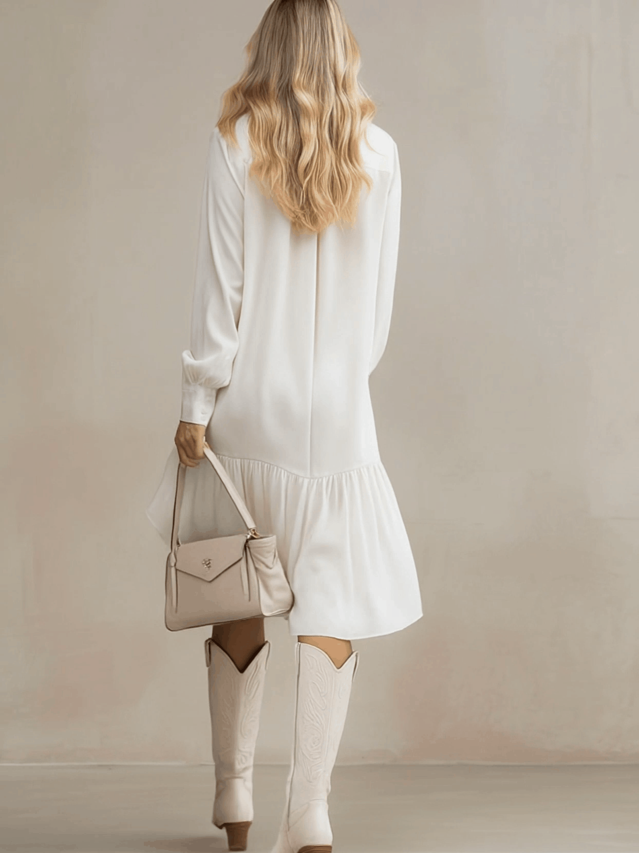 Anna-Berg | White Denim Ruffle Evening Dress