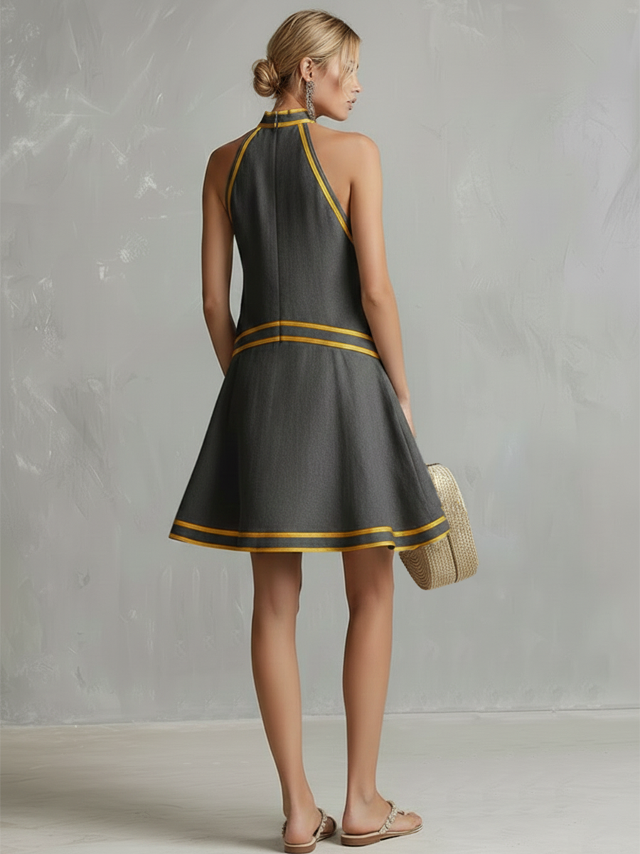 Anna-Berg | Orange Linen Sleeveless Elegant Evening Dress
