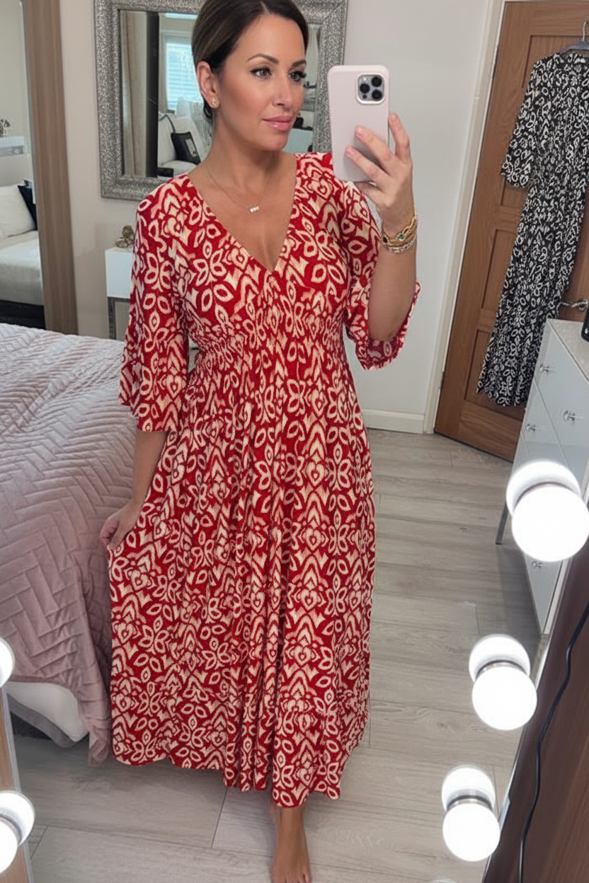 Anna-Berg | Flowing Bohemian Midi Dress By Selene for a Polished Look